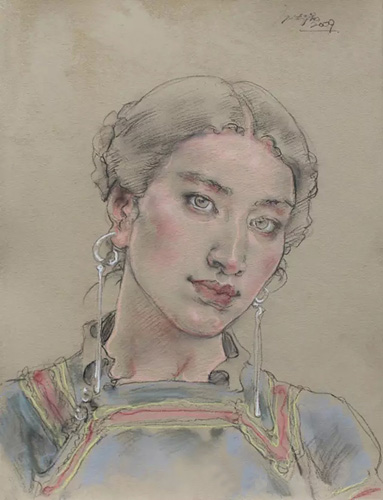 龐茂琨 《彝女》 39.5x55cm 色粉 2009